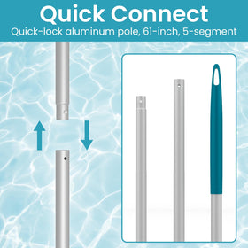 POOLWHALE removable 12-inch aluminum handle extends reach to 4 feet
