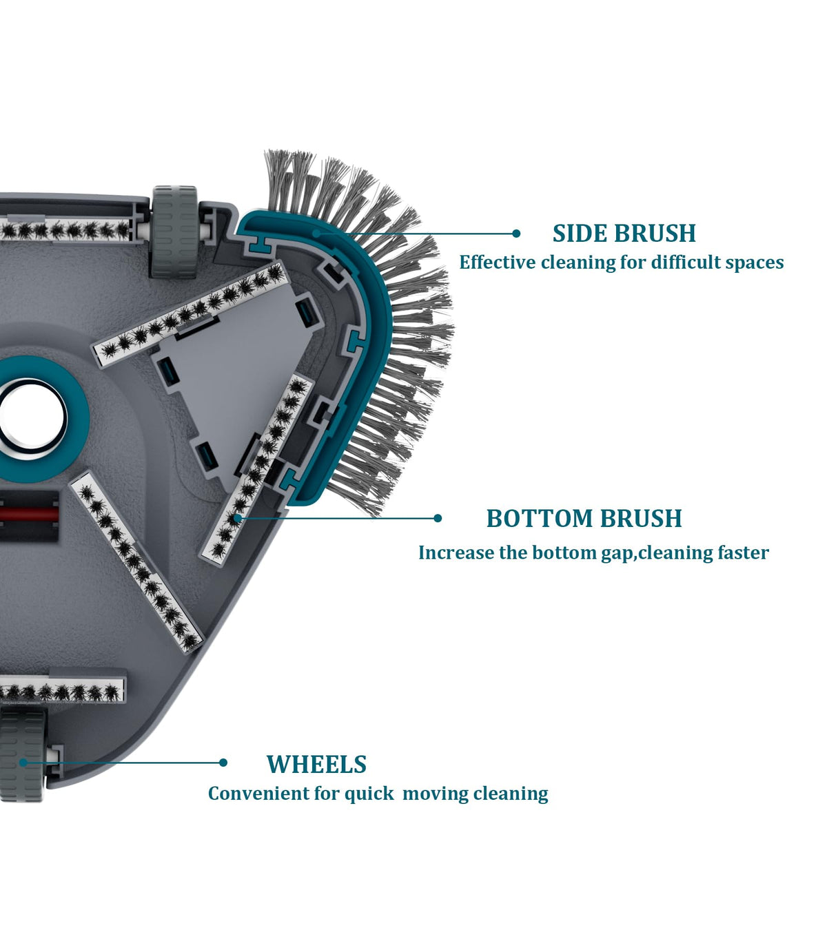 POOLWHALE triangle head with angled bristles reaches tight corners effectively