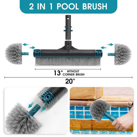 PoolWhale two-in-one pool brush with round ends enables versatile cleaning.