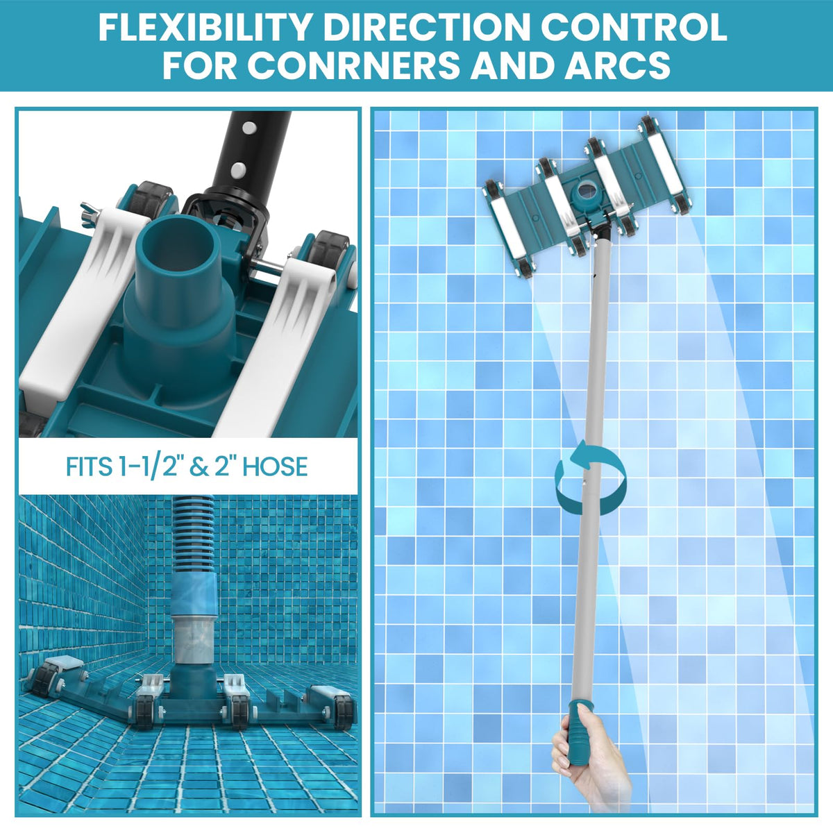 POOLWHALE vac head with wheels, 14-inch head for smooth movement