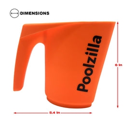 Poolzilla DE scoop showing 5-58 inch dimensions for accurate portioning.