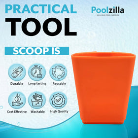Poolzilla DE scoop with 1 liter / 2 lb capacity for routine treatments.
