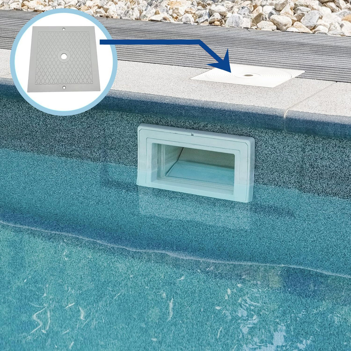 Poolzilla 10-inch skimmer lid helps keep debris out of the skimmer basket.