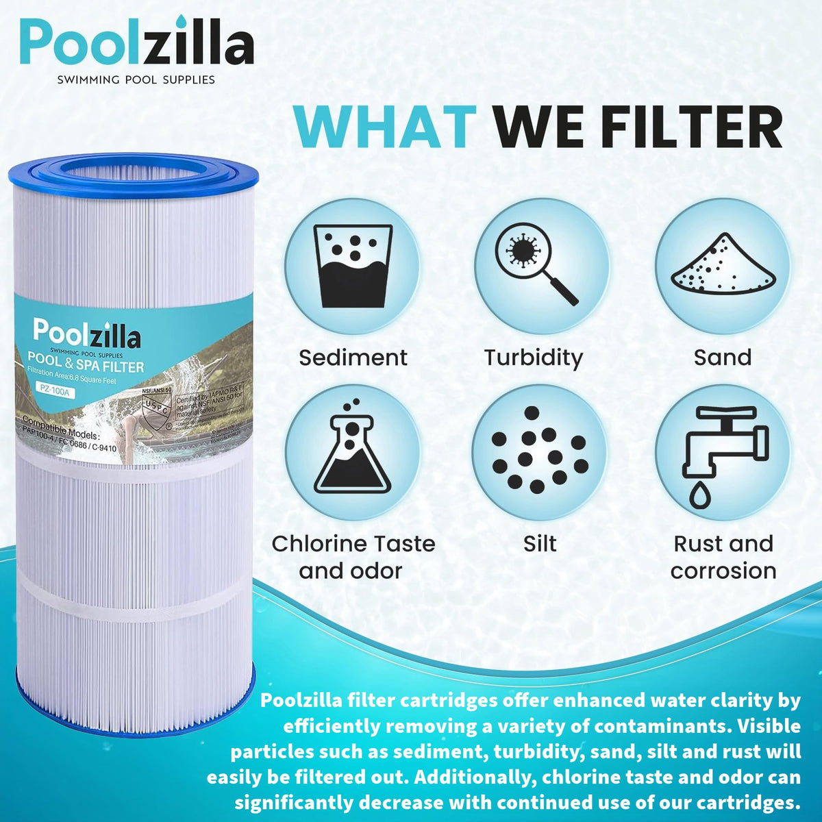 Poolzilla easy-clean cartridge enables quick maintenance after use.