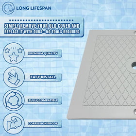 Poolzilla skimmer lid compatible with Hayward 1083-1086 models offers long-lasting protection.