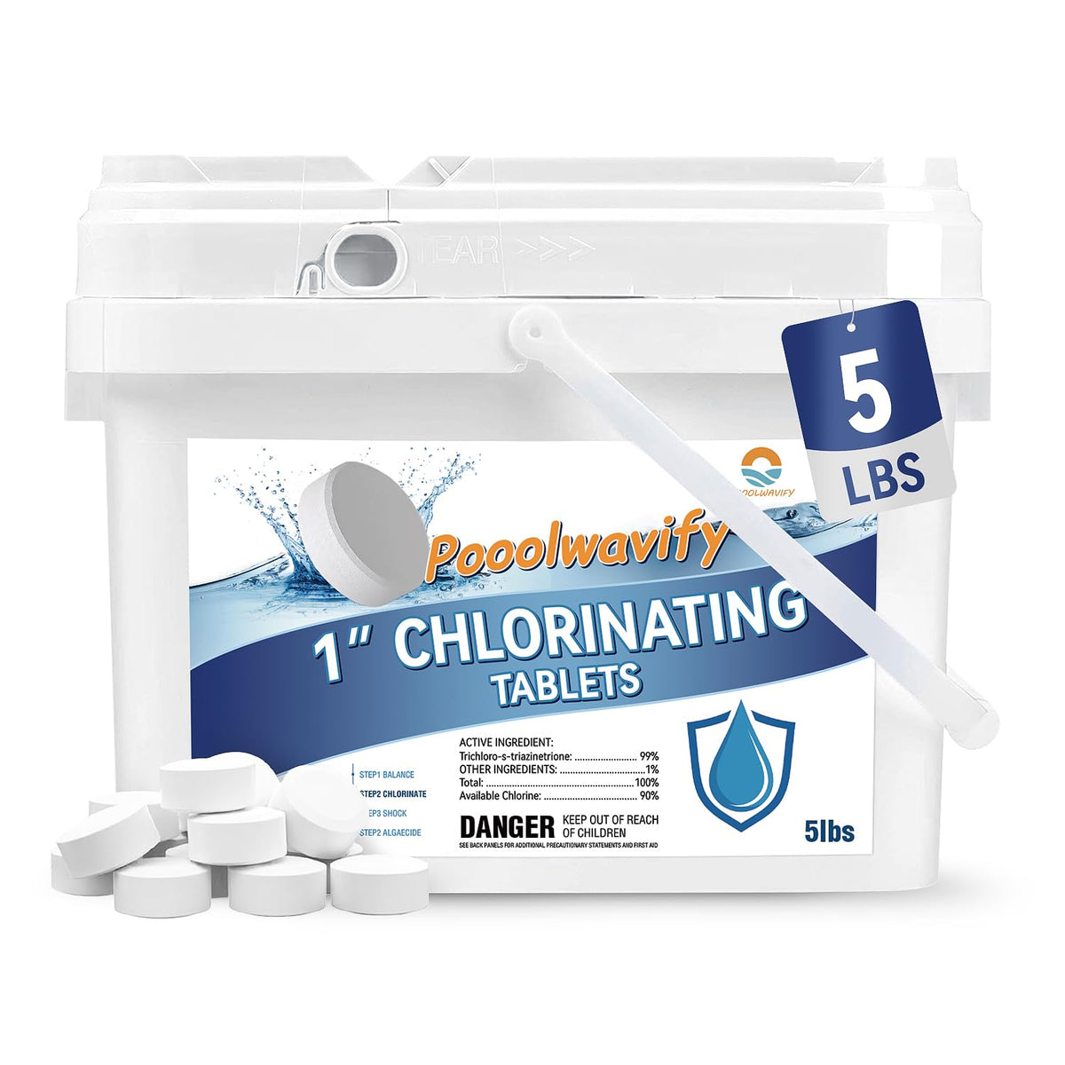 PooolWavify 1-inch chlorine tablet packaging for convenient storage