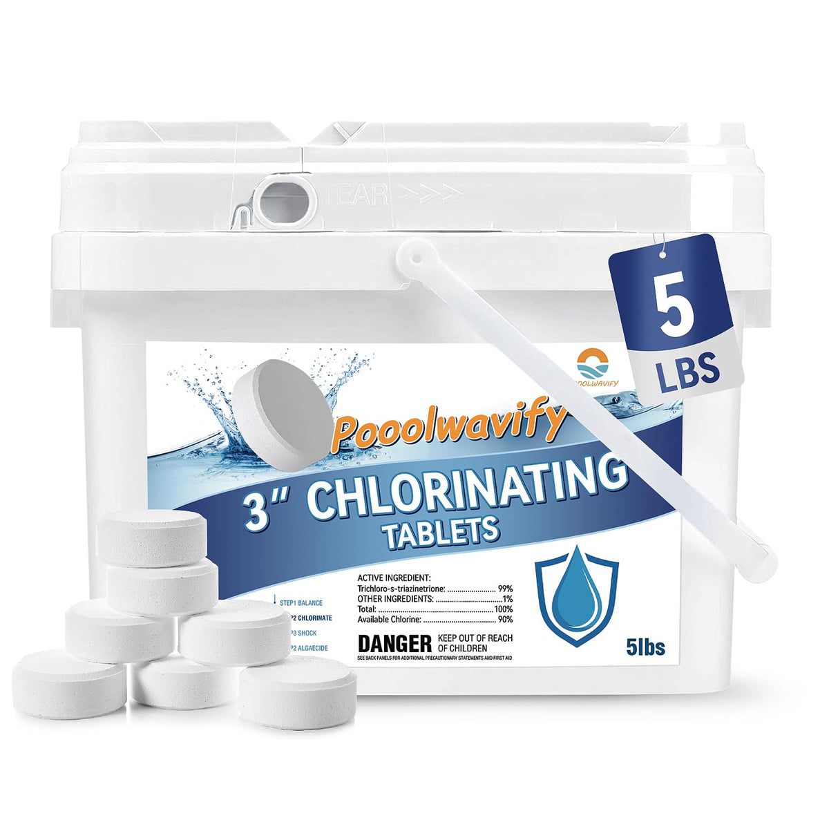 PooolWavify 3-inch chlorine tablet packaging for reliable sanitization