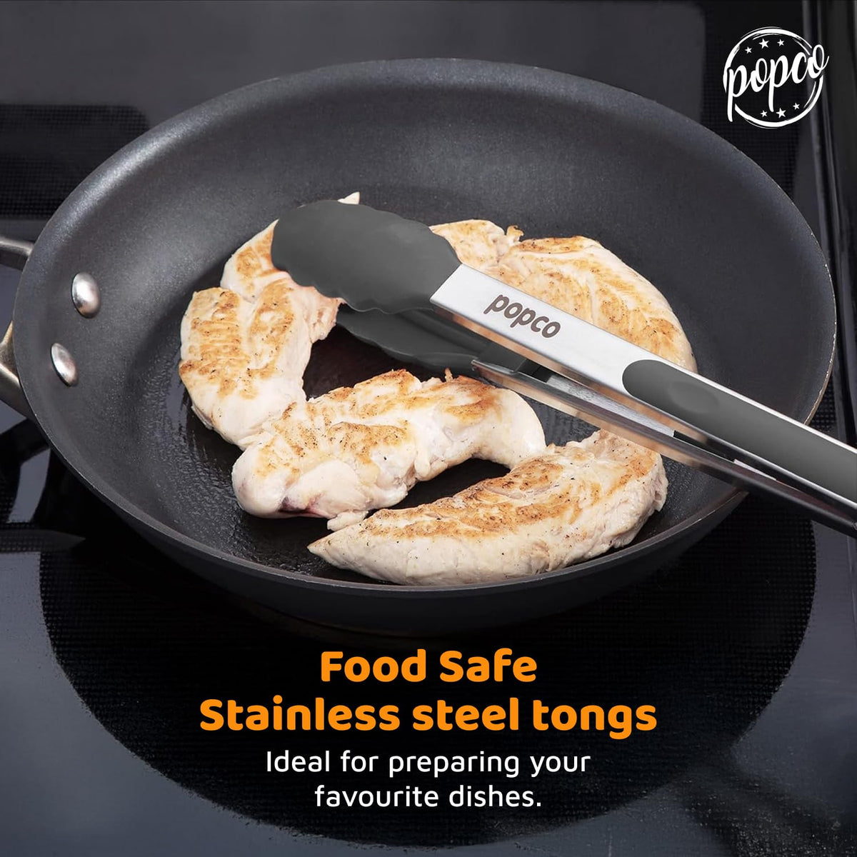 POPCO 9-inch tongs ideal for grilling and sautéing with control