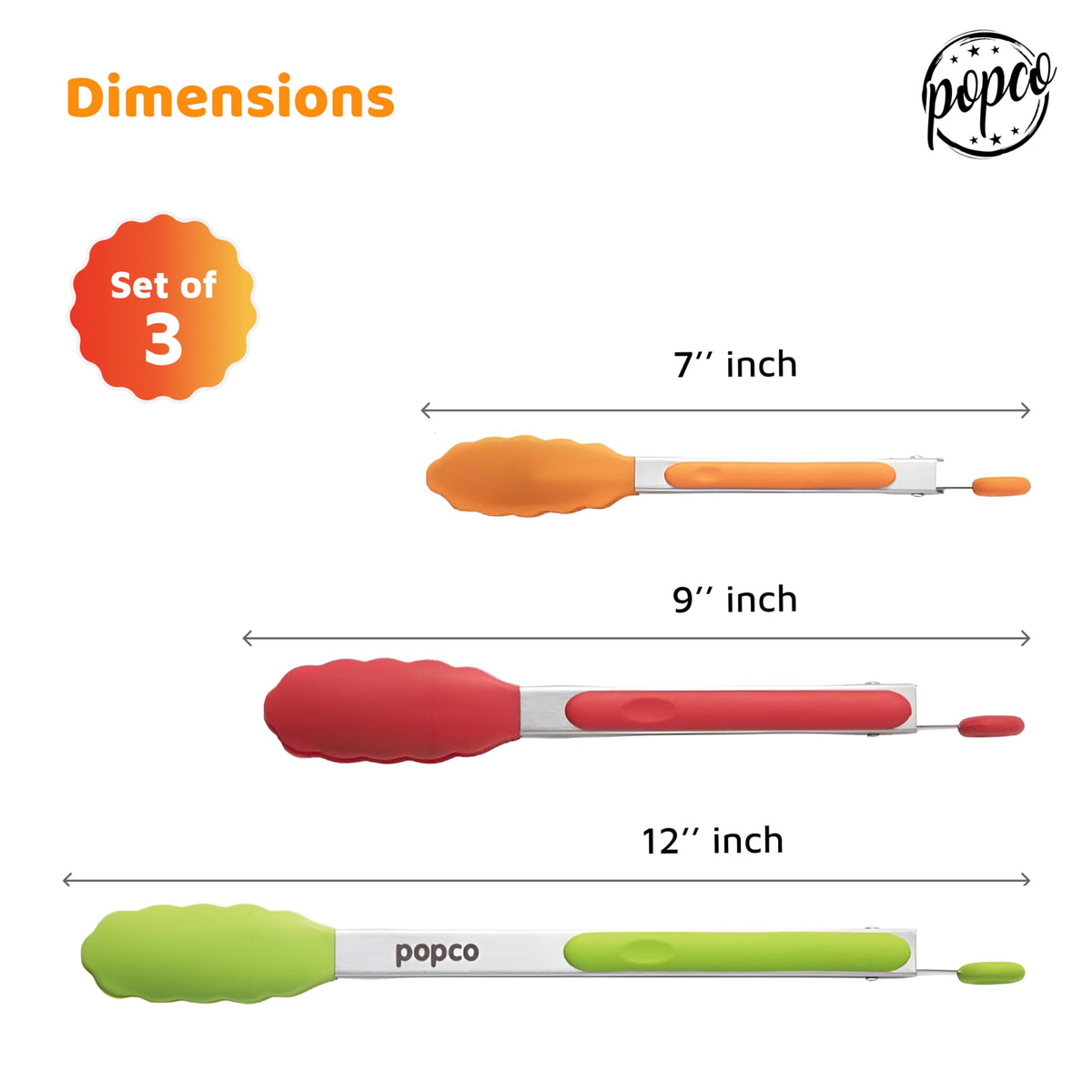 Popco tongs 12-inch usage providing reach and control over heat sources.