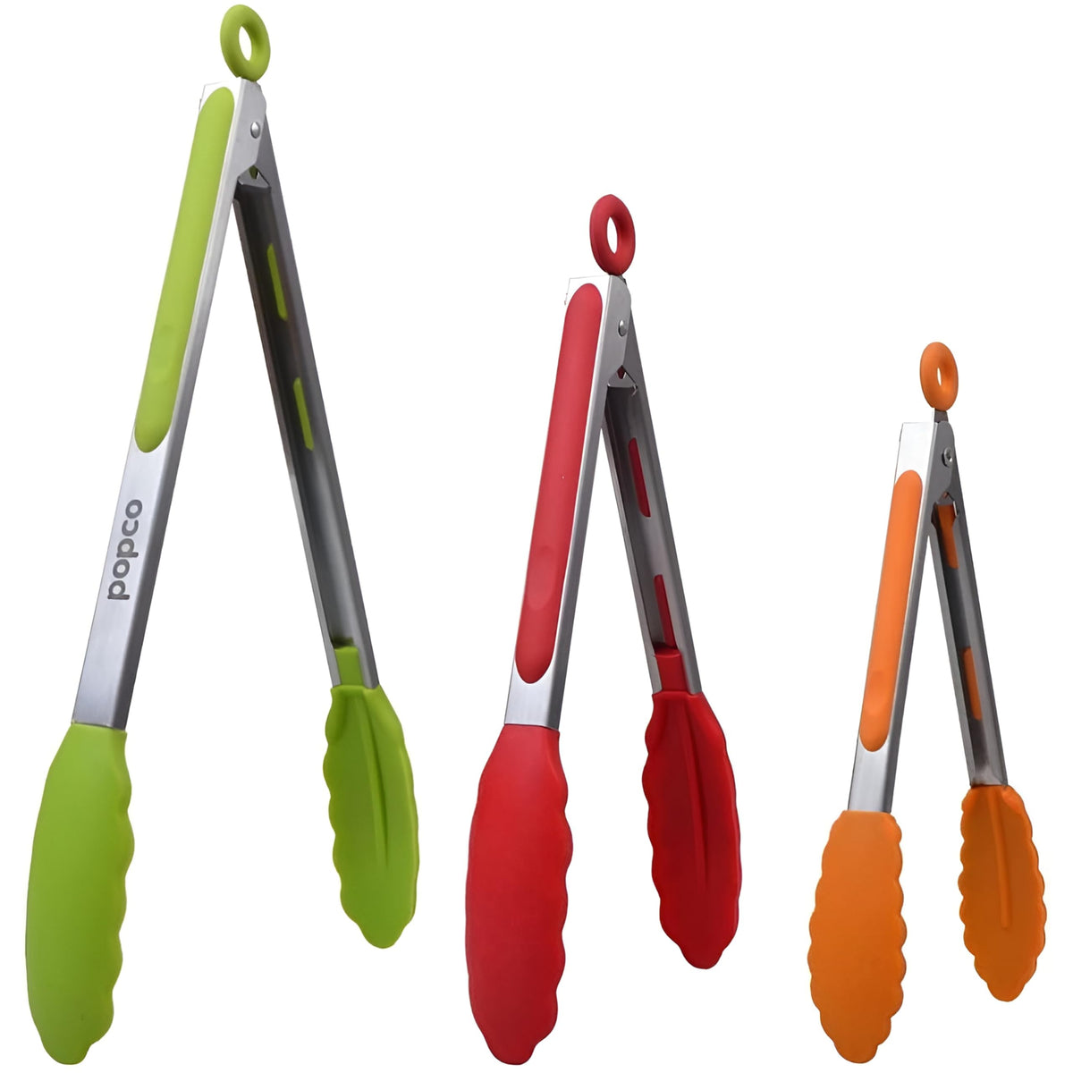 Popco tongs 7-inch usage showing versatile handling for grilling and sautéing.