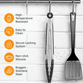 POPCO tongs with soft-grip stainless steel handles for comfortable use
