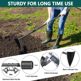 PoPoHoser carbon steel handle for strong leverage during weeding.