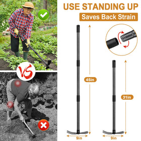 PoPoHoser carbon steel hoe end stands up to tough soil.