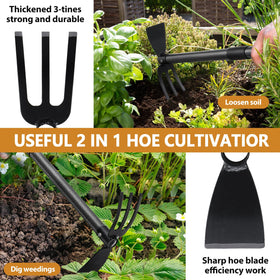 PoPoHoser dual-head hoe and tiller tackling stubborn roots and dense grass.