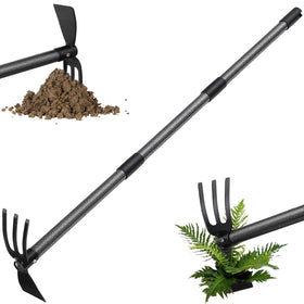 PoPoHoser garden hoe tool 2-in-1 in action for efficient weeding and cultivation.