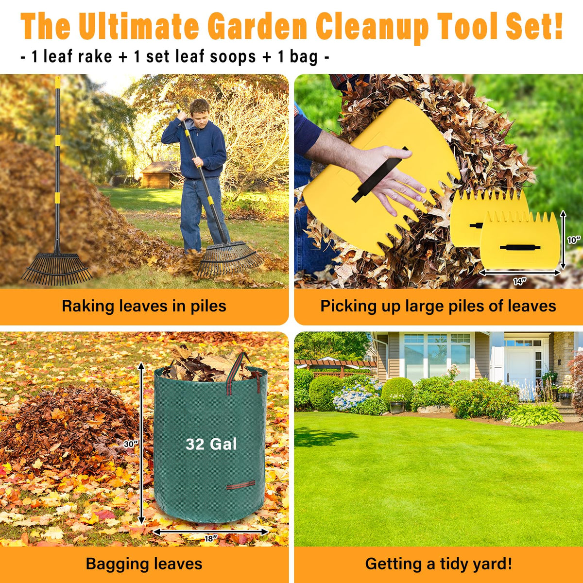 PoPoHoser leaf-scoop in use to lift large leaf piles with ease