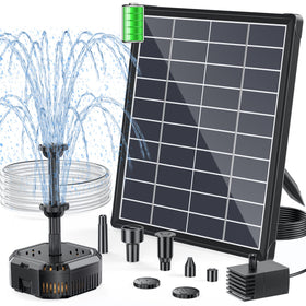 POPOSOAP 6.5W solar panel powering a quiet garden fountain all day.