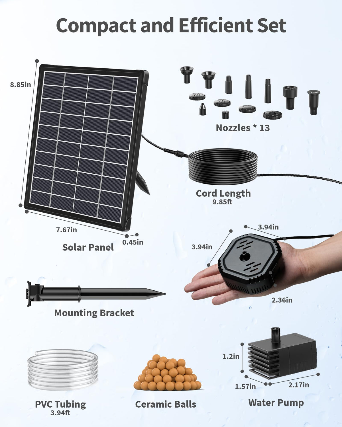 POPOSOAP solar fountain operates in daylight to power a steady water feature.