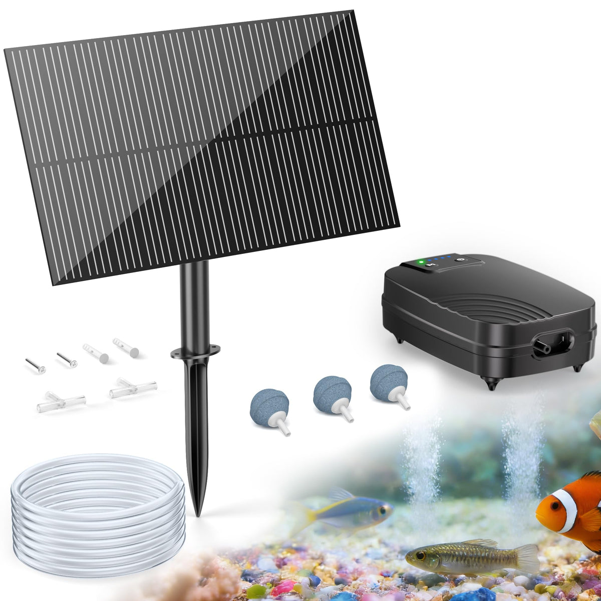 POPOSOAP 2W pond aerator assembly enables easy outdoor setup and improved oxygenation.
