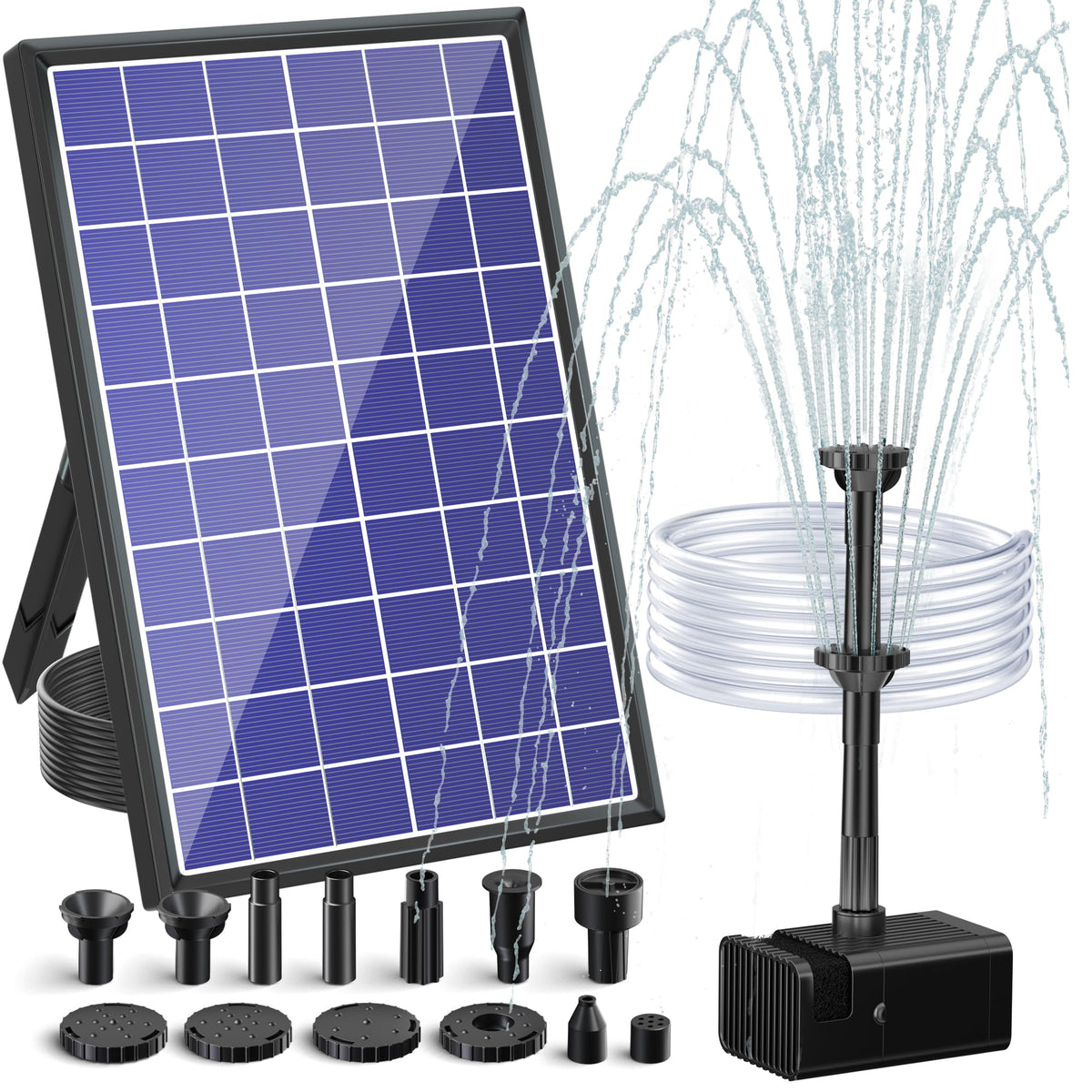 POPOSOAP 8W solar pump with battery backup powers bird bath fountain.