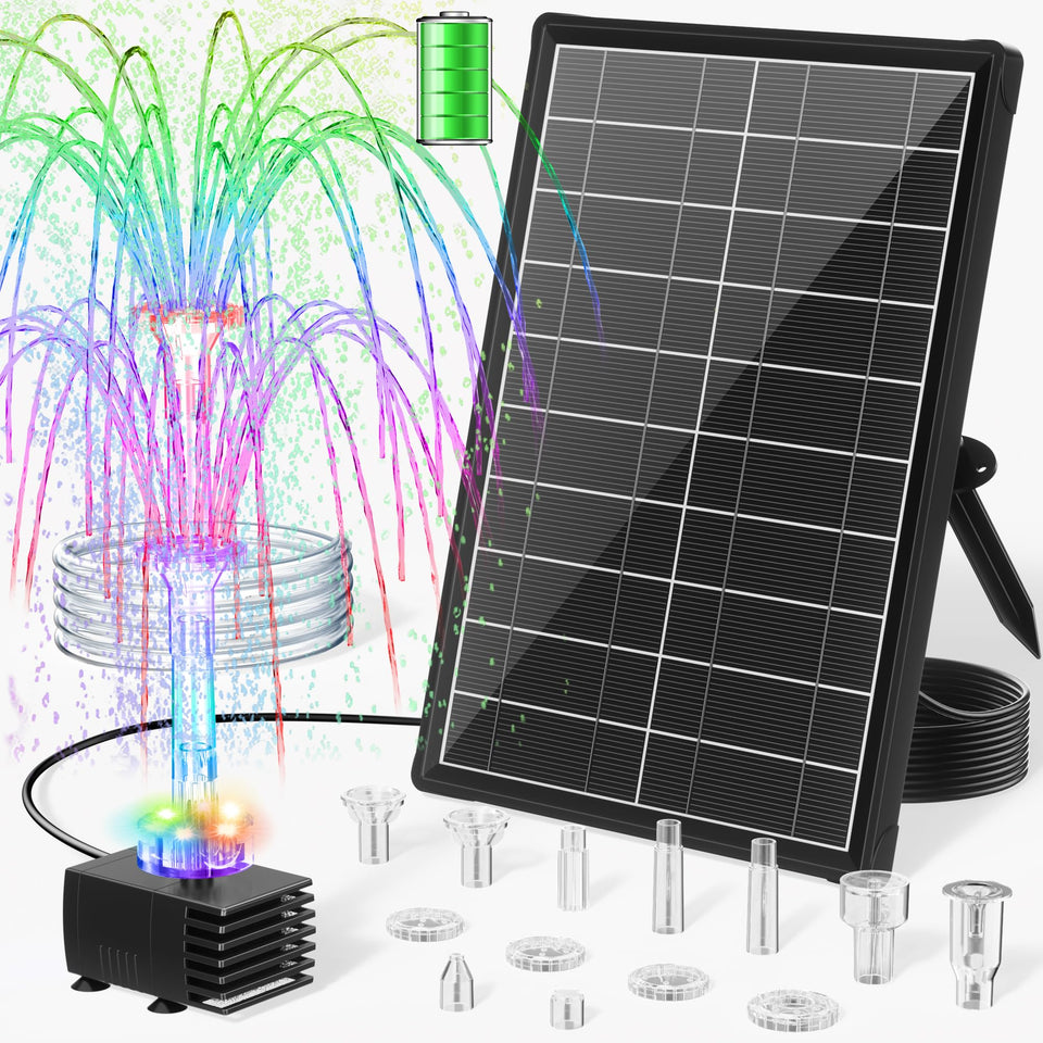 POPOSOAP 8W solar pump front view for tranquil garden fountain and wildlife attraction