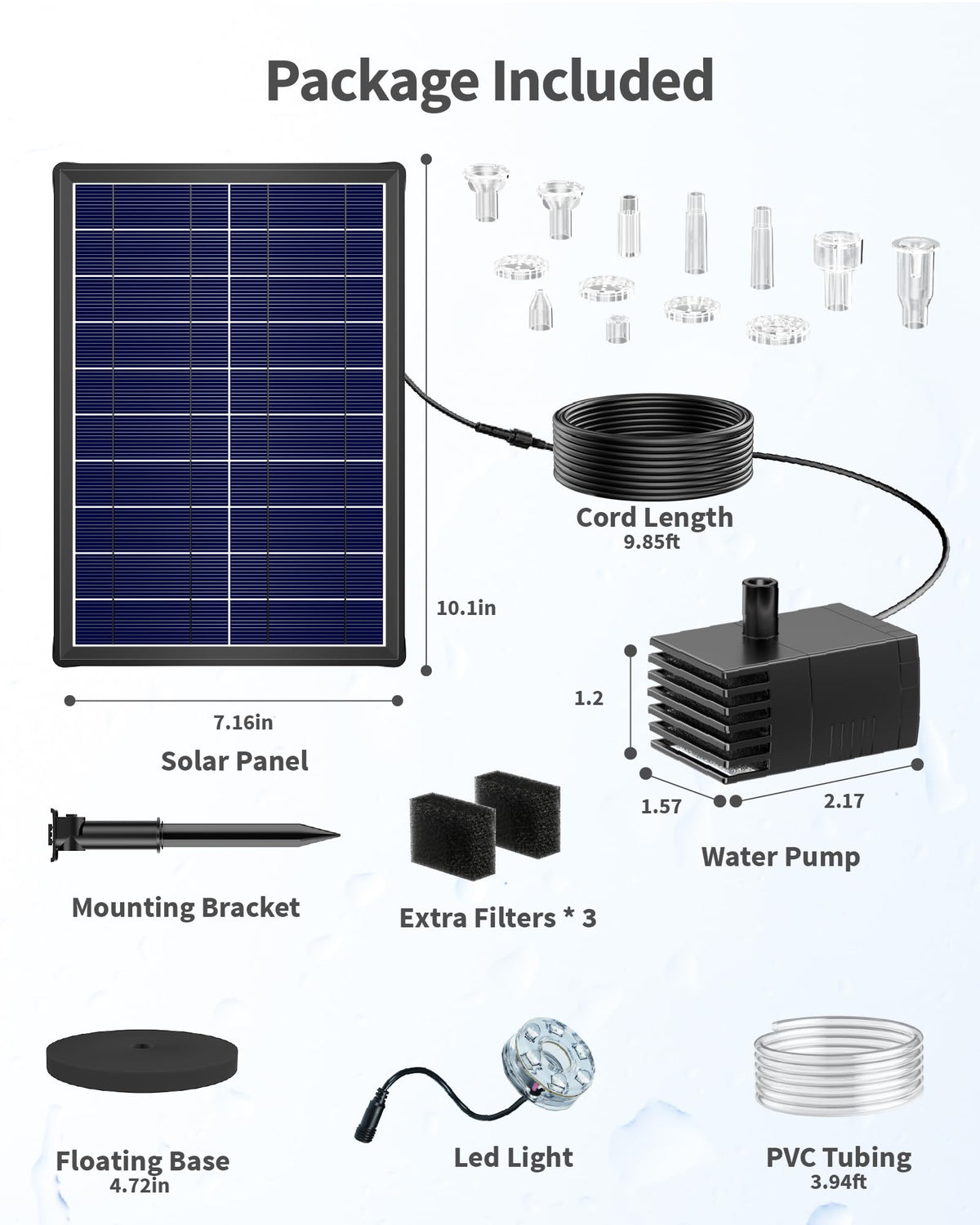 POPOSOAP 8W solar pump pond fountain action with color LED lighting