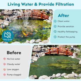 POPOSOAP Pond Filter fountain-nozzles enable versatile water features and night displays.