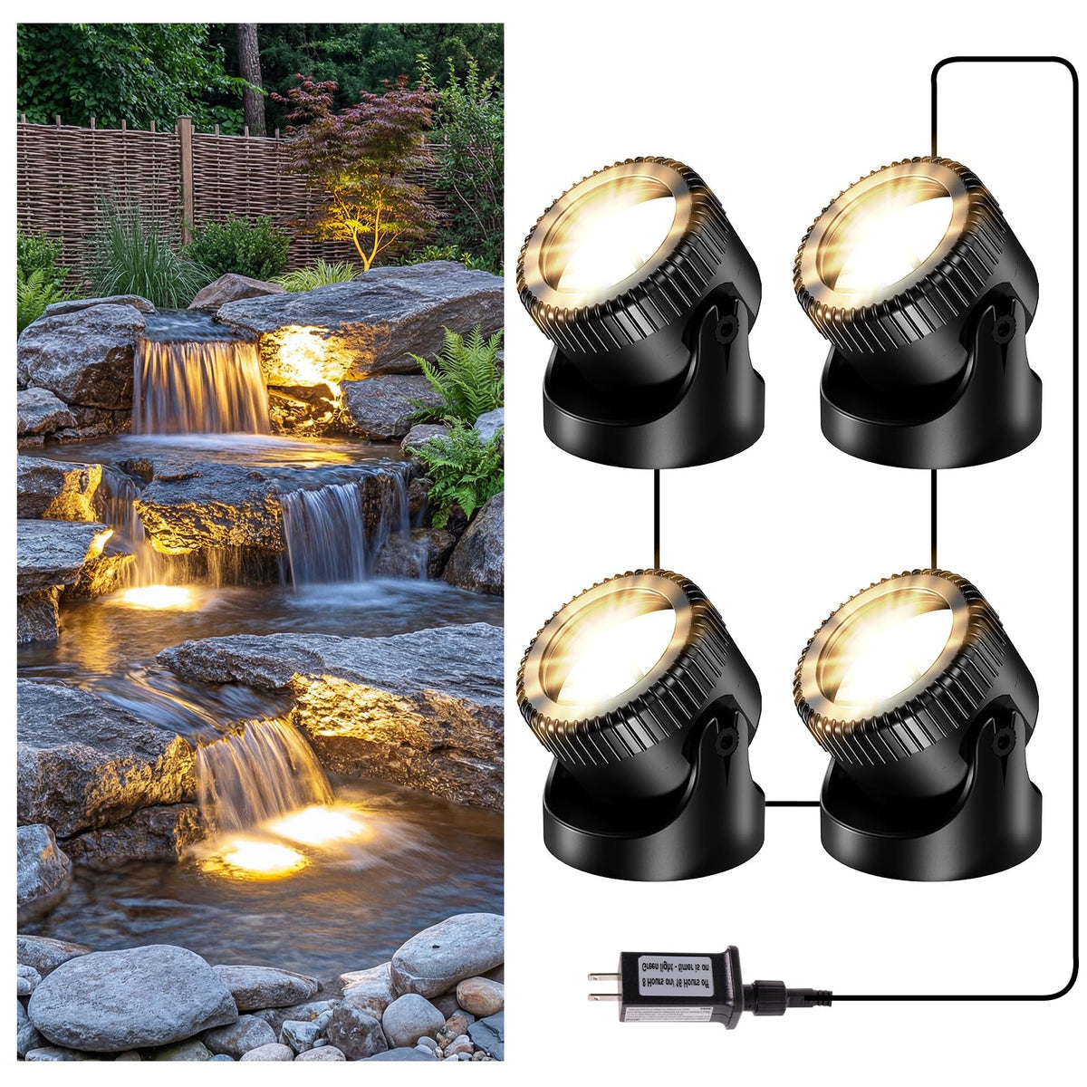 POPOSOAP pond lights 4in1 warm white set illuminating ponds with vibrant, even light