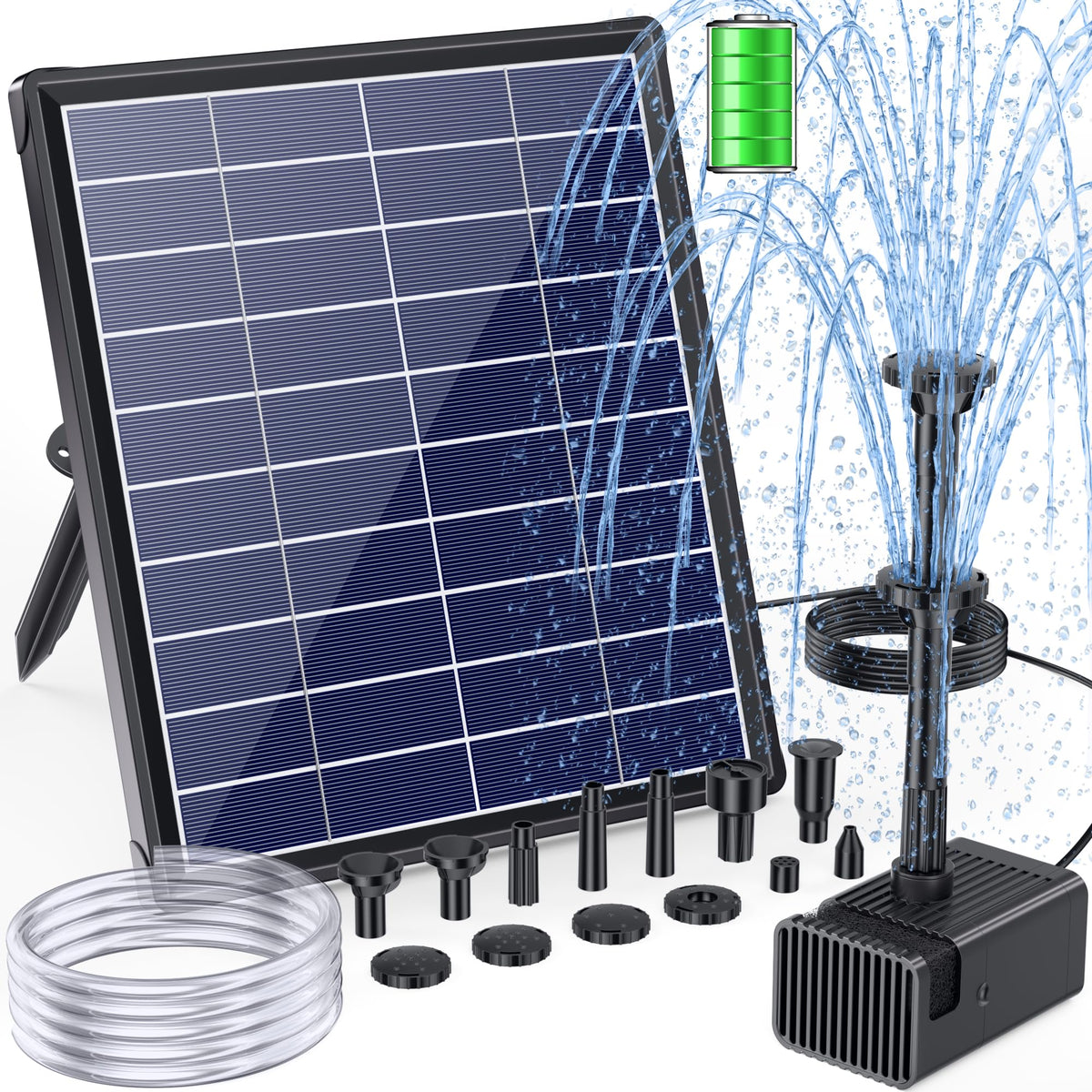 POPOSOAP solar fountain pump in a bird bath providing gentle water circulation