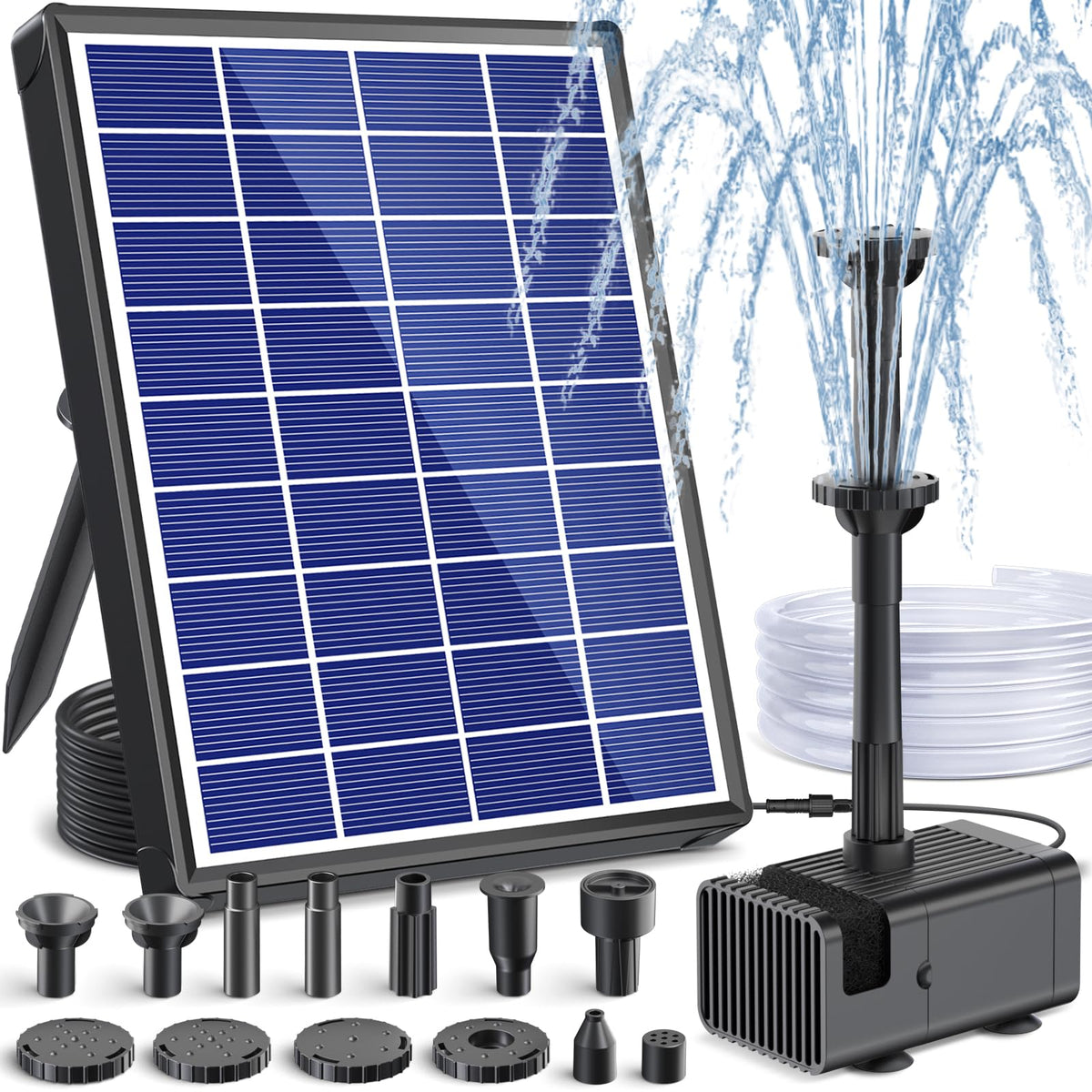 POPOSOAP solar panel powers a stable fountain for bird baths in sunshine.