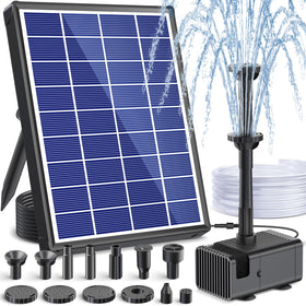 POPOSOAP solar panel powers a stable fountain for bird baths in sunshine.