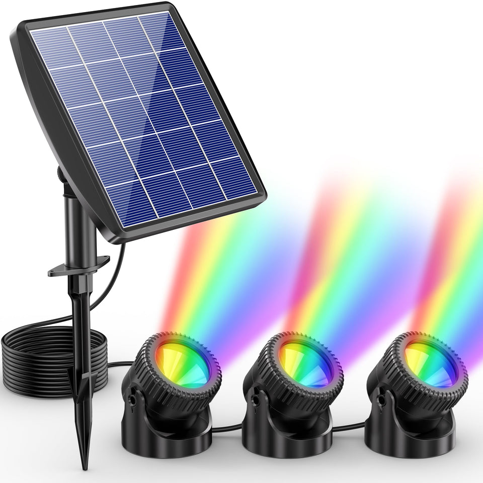 POPOSOAP solar pond lights 3-headlamp illuminate ponds at night with colorful options.