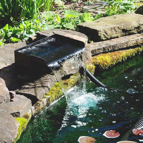 POPOSOAP pump unit delivering quiet 660GPH flow for smooth waterfall