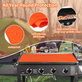 POPQEEN cuttable silicone griddle mat 30-inch fits smaller Blackstone models and guards against debris.