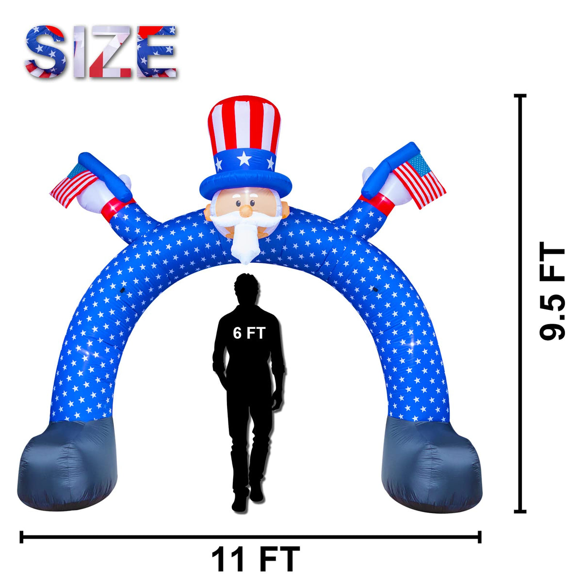 Poptrend 4th of July LED outdoor inflatable with ground stakes for stable lawn display.