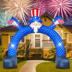 Poptrend Uncle Sam archway inflatable with LED lights for outdoor 4th of July celebrations.