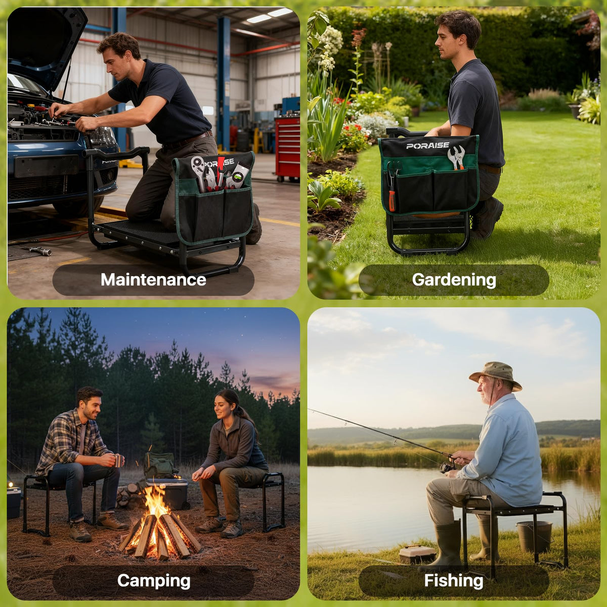 Poraise foldable-kneeler in open-use ready for planting tasks