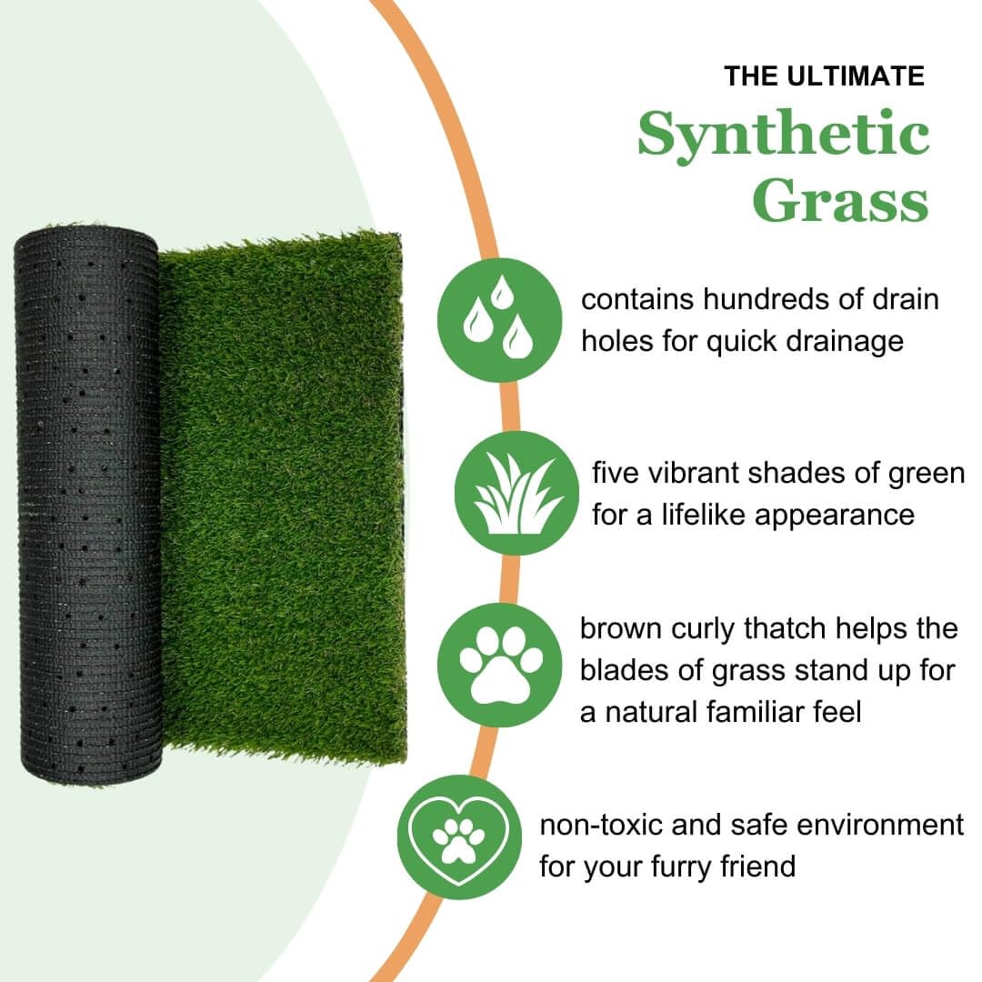 Porch Potty waterproof nylon strands provide durable, long-lasting grass