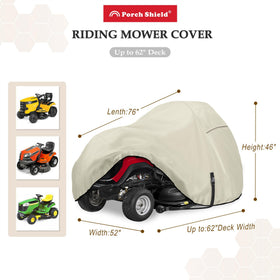 Porch Shield 600D Oxford fabric tractor cover resists wear for outdoor storage.