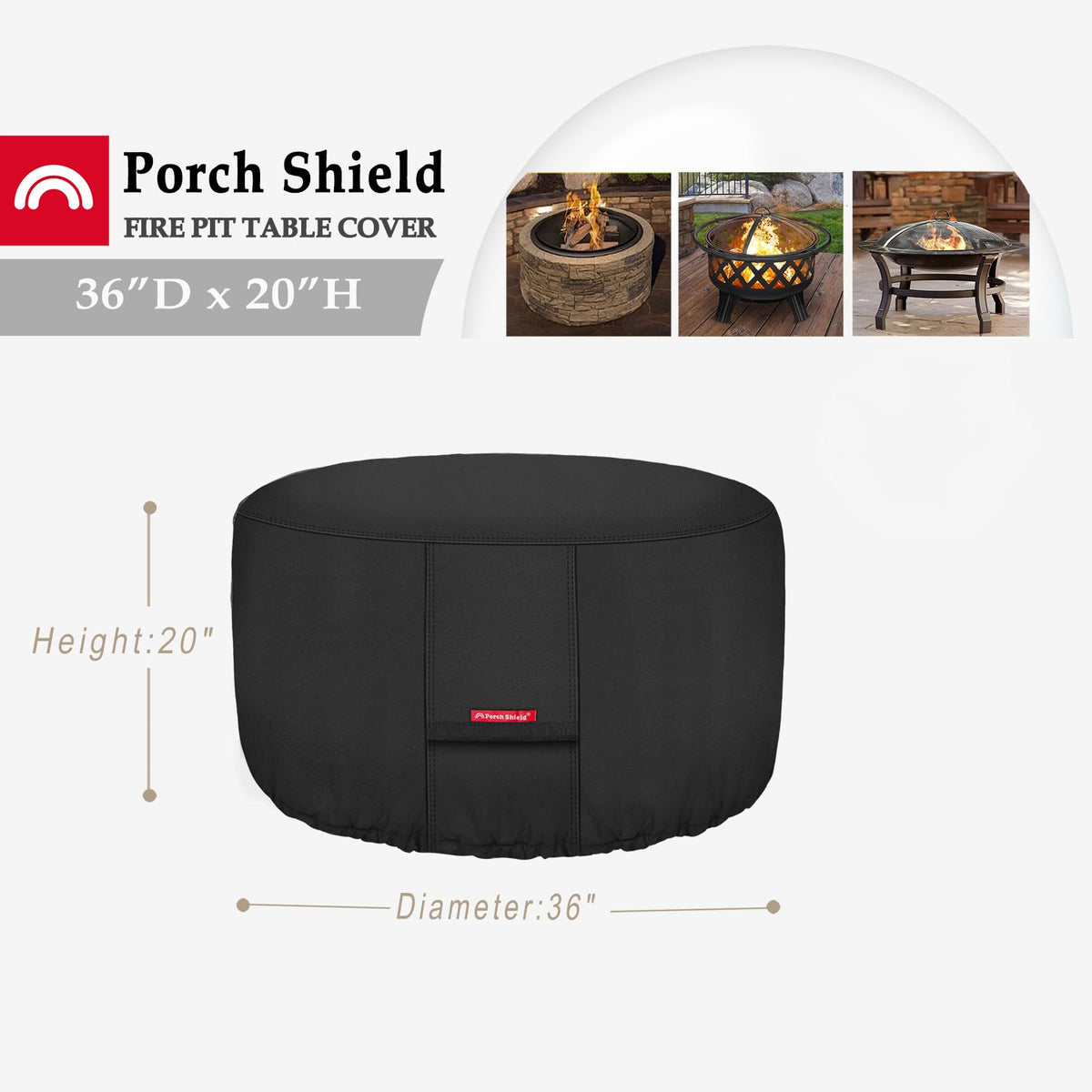 Porch Shield 600D waterproof fabric protects outdoor pits from rain and dust.