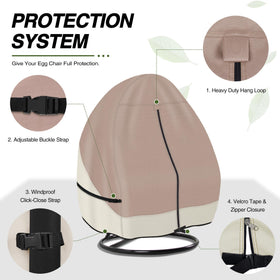 Adjustable click-close straps secure the Porch Shield egg chair cover for a snug fit