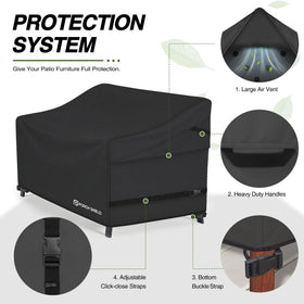 Adjustable click-close straps keep the cover snug on windy days.
