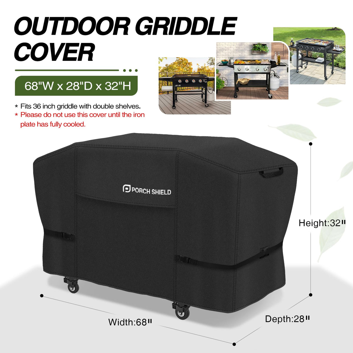 Porch Shield Blackstone 36in griddle cover with hood protects from weather.