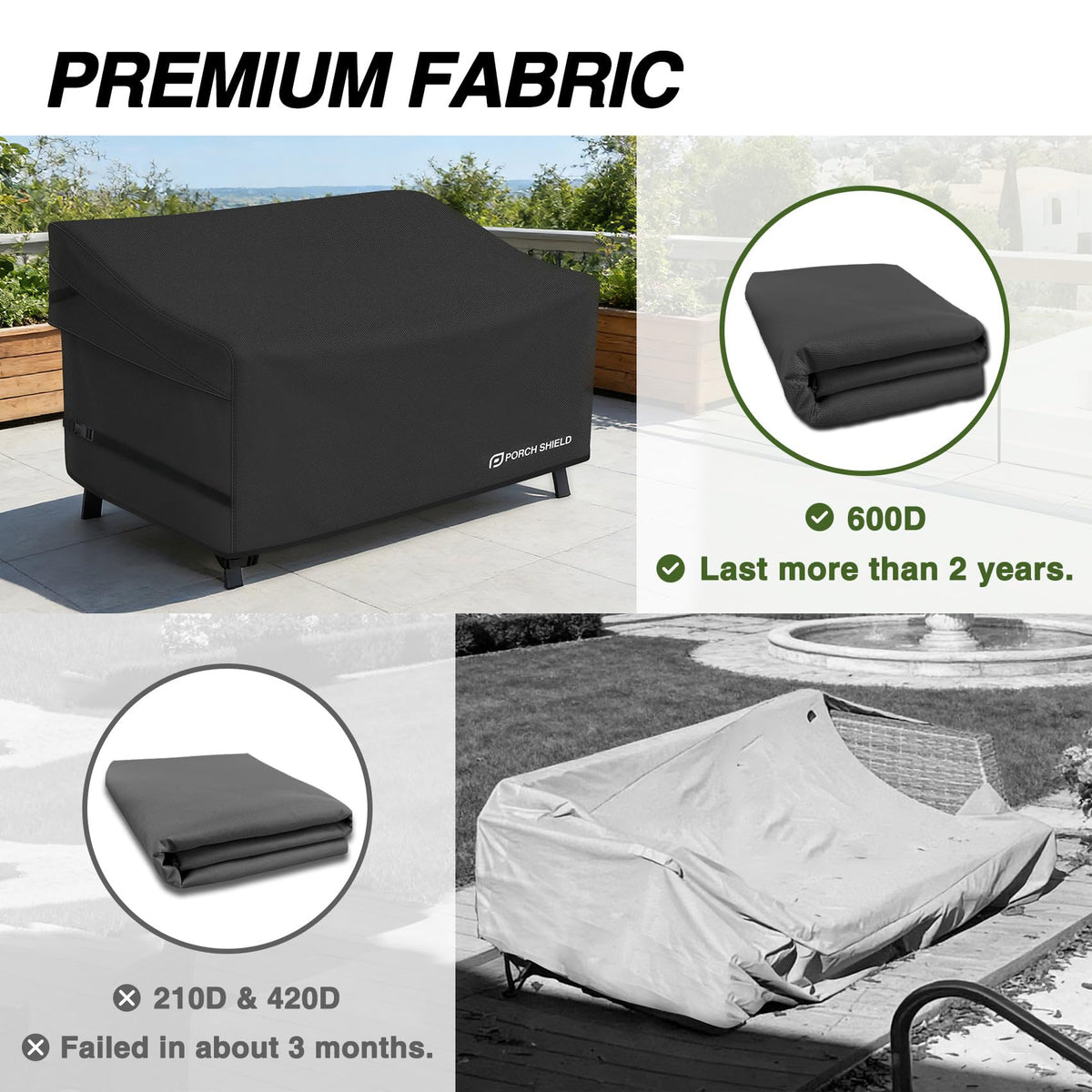 Bottom buckle straps secure the cover to prevent shifting in strong winds.