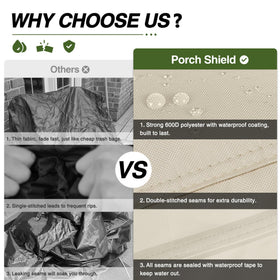 Porch Shield bottom-buckle-straps resist wind to keep cover secure