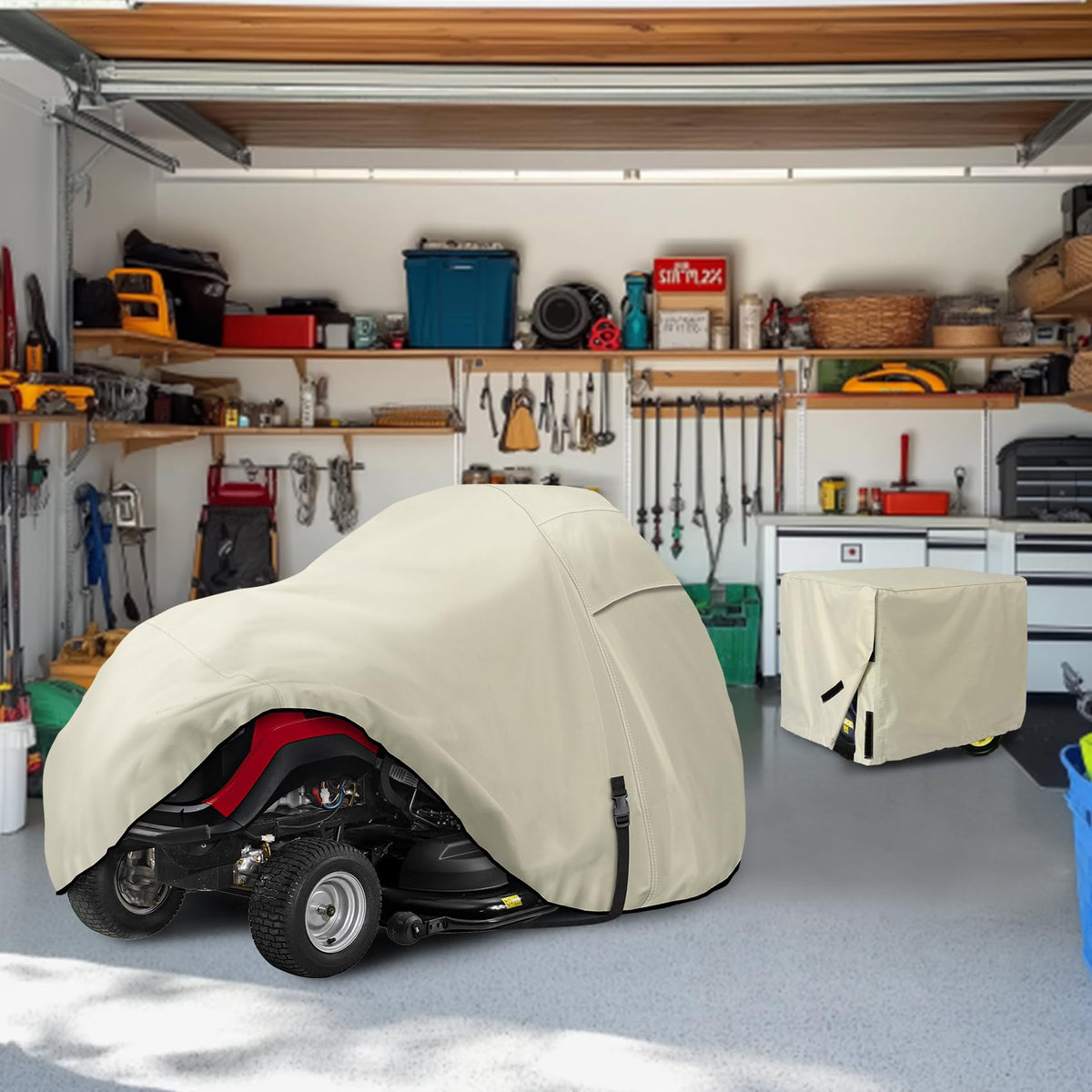 Porch Shield 76 by 52 by 46 inches dimension fits most riding mowers.