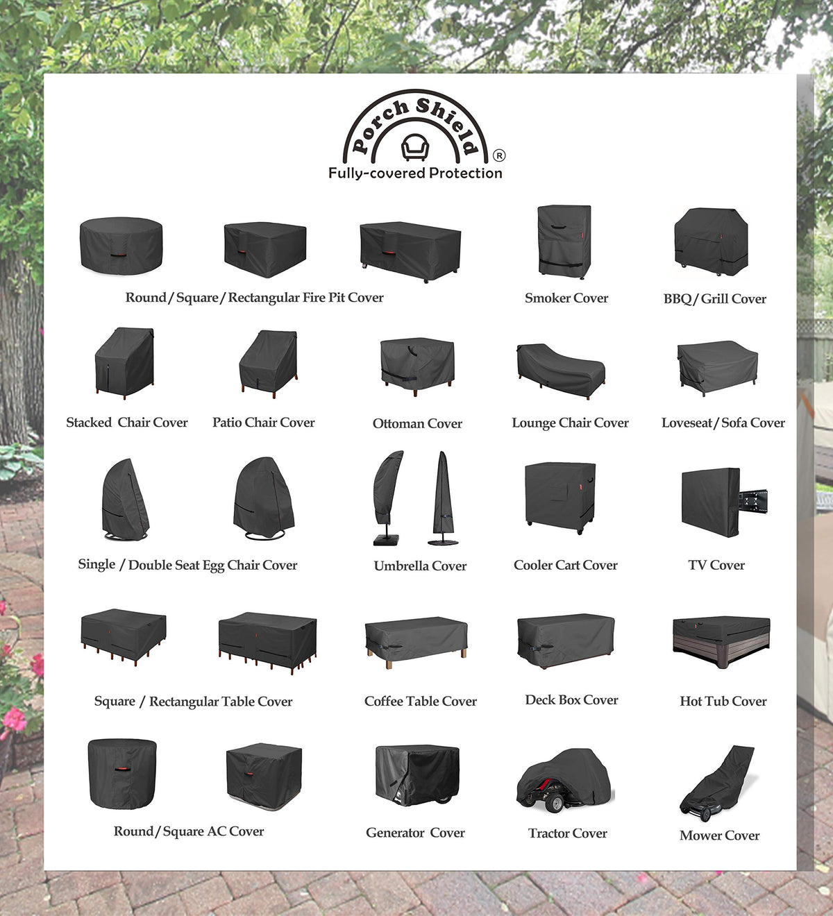 Porch Shield easy-care cover with quick replacement support.