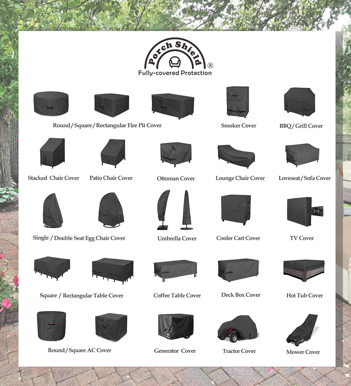 Porch Shield handles offer easy on/off without moving pit.