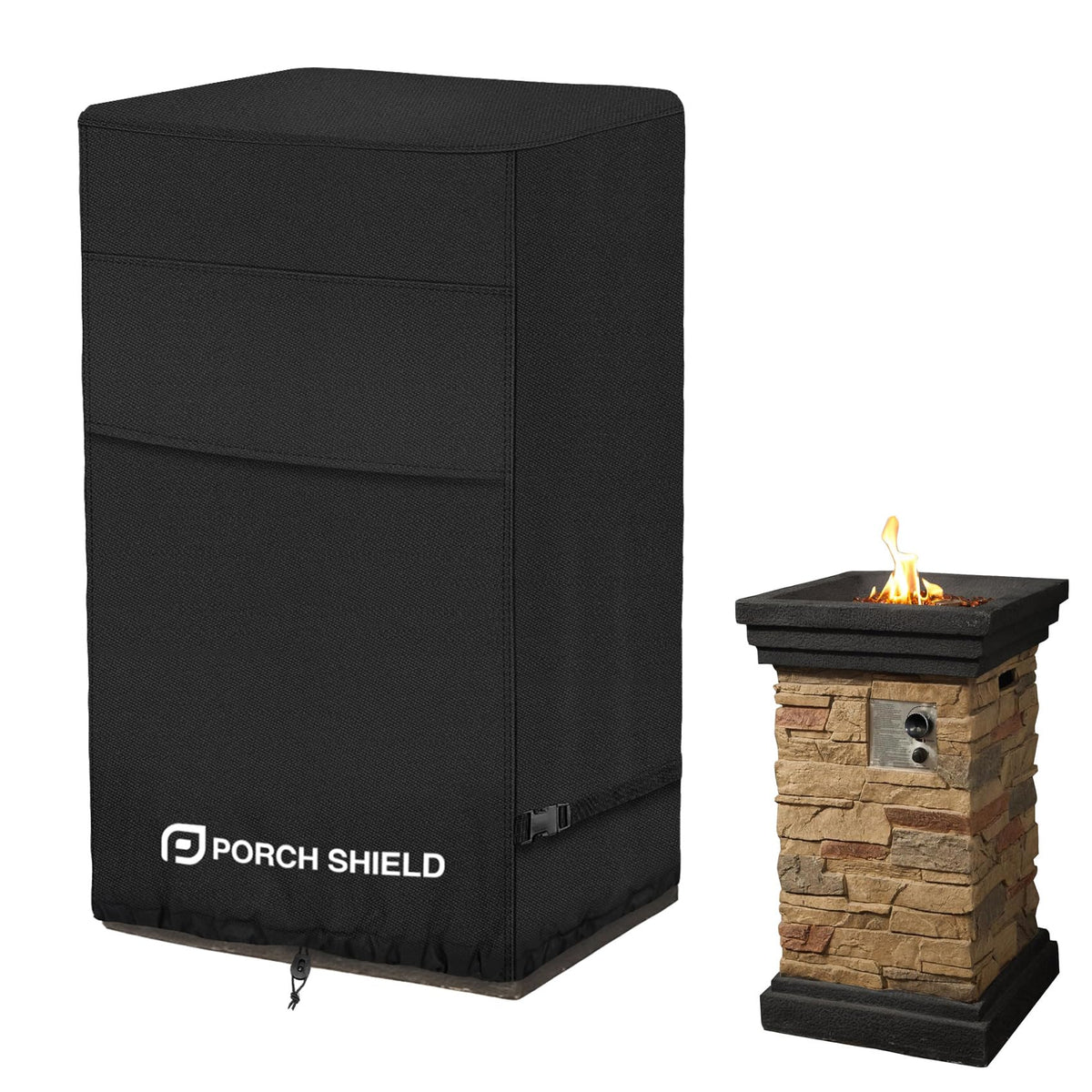 Porch Shield fire-column cover 21in square securely fits outdoors.