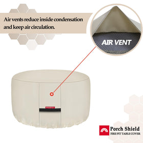 Porch Shield 32in fire pit cover features air vents to minimize condensation.